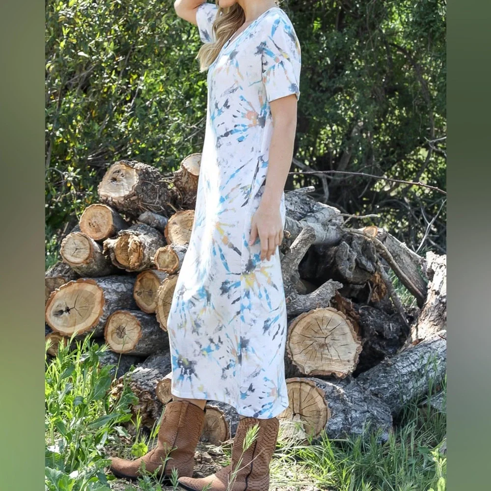 Taupe paint splatter dress - Picture 3 of 12